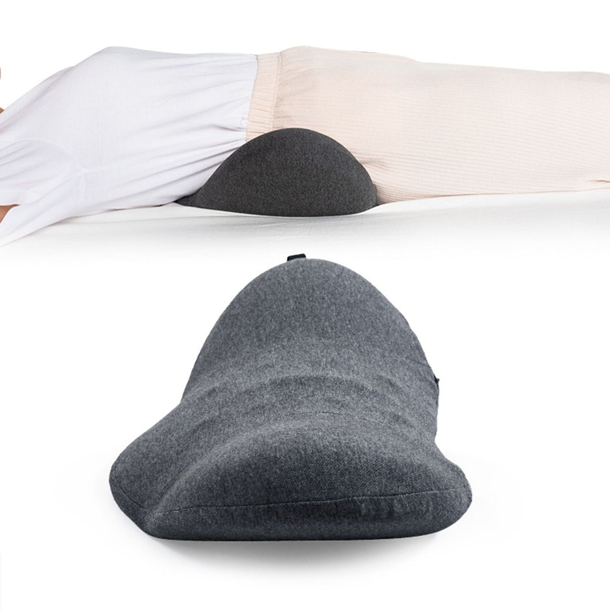 Lumbar Support Pillow Cotton Memory Foam Ergonomic Curve Fit Spinal Massage Spots Waist Support Lower Back Pillow Dark Gray 49x27x13.5cm/19.3x10.6x5.3in
