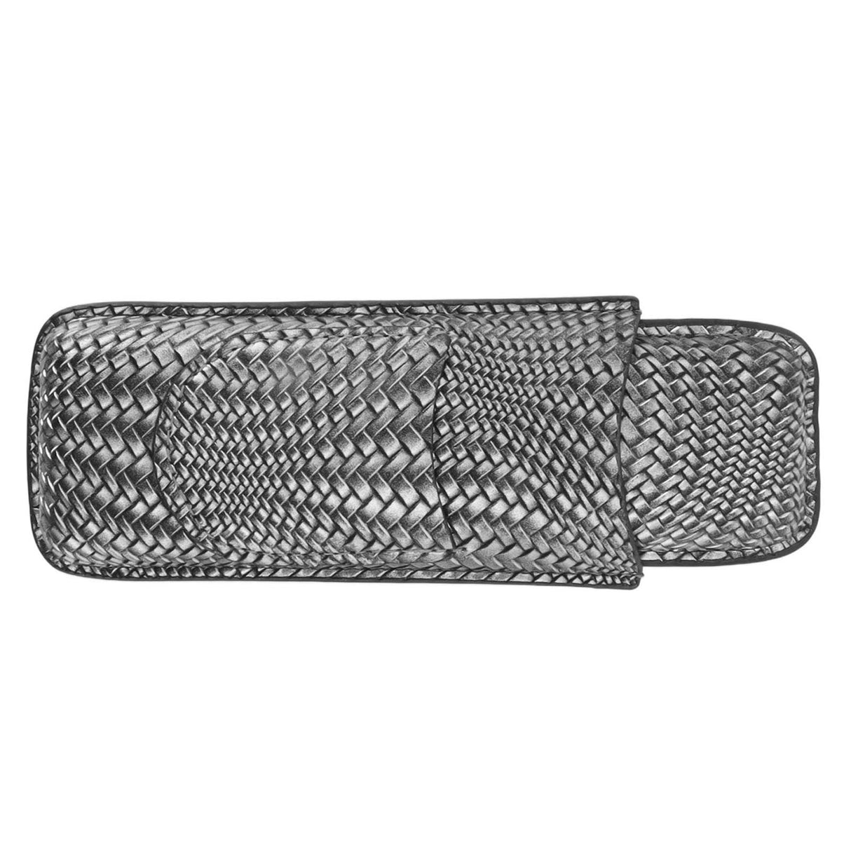 Cigar Case Holder Elegant Vintage Style Woven Pattern Leather Portable 2 Holder Cigar Case Silver