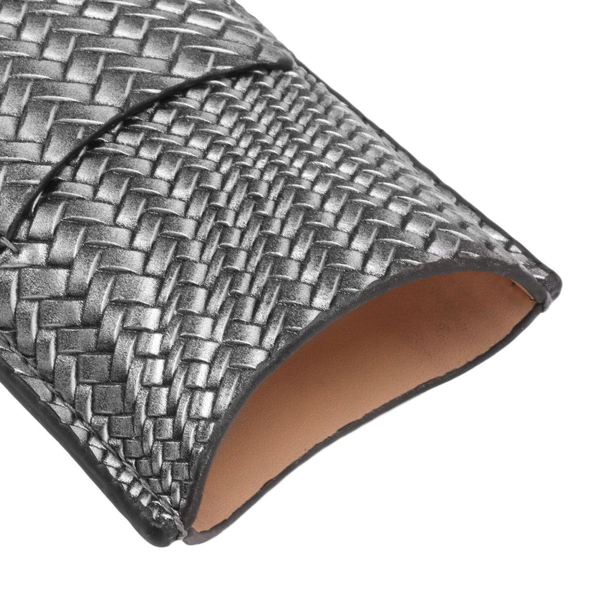 Cigar Case Holder Elegant Vintage Style Woven Pattern Leather Portable 2 Holder Cigar Case Silver