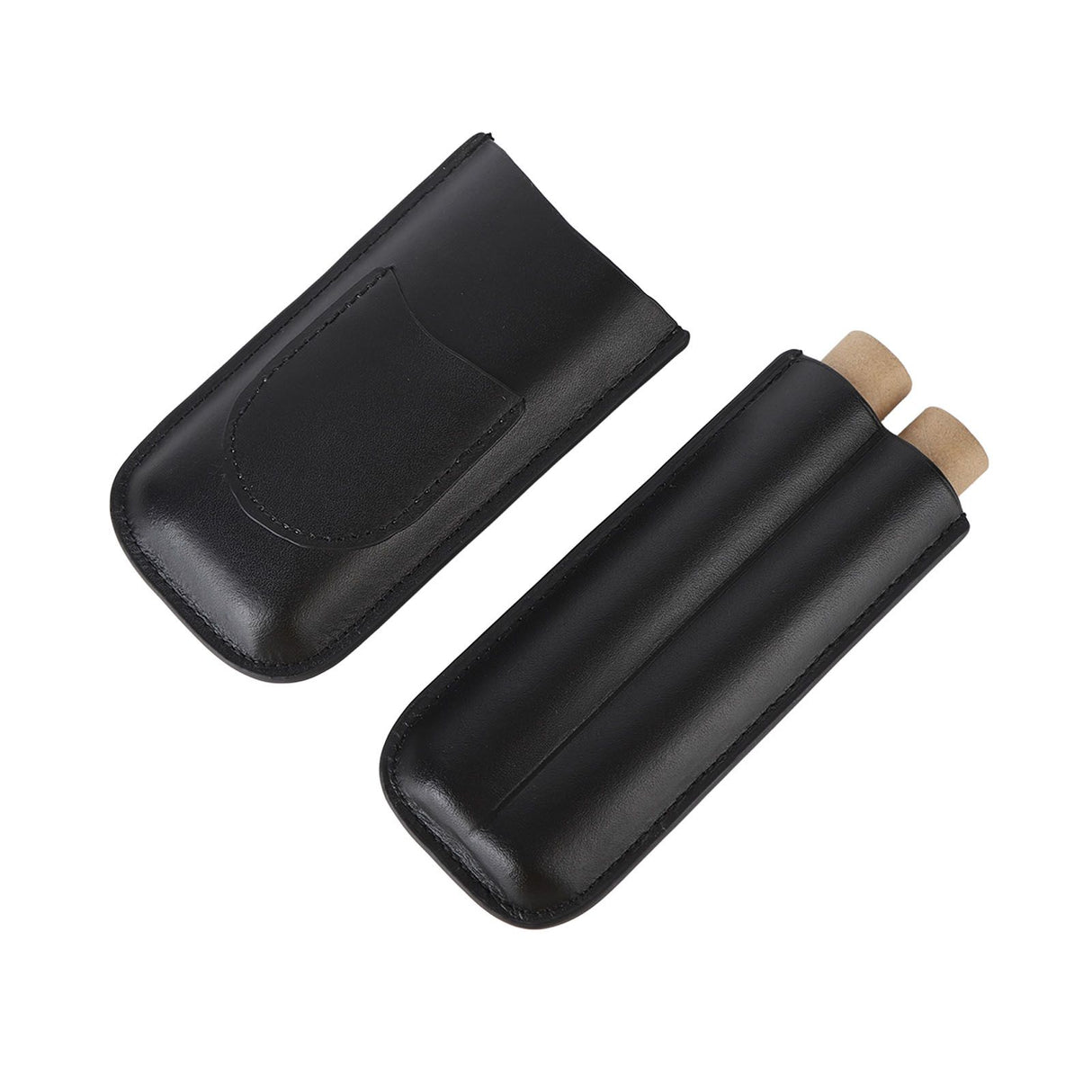 Portable Cigar Bag 2 Holder Leather Humidor Box Cigar Protection Moisturizing Storage Case Black