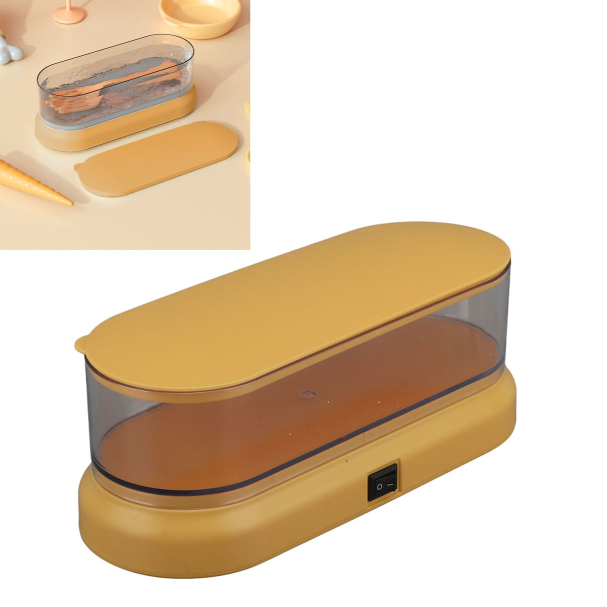 Mini Cleaning Machine Low Noise Portable Ultrasound Cleaner for Jewelry Glasses Makeup Brush Yellow