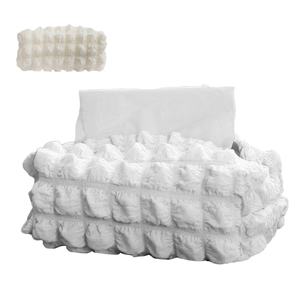 Tissue Box Cover Bag Polyester Cotton Bubble Yarn Decorative Tissue Bag Storage with Thick Canvas Lining Beige