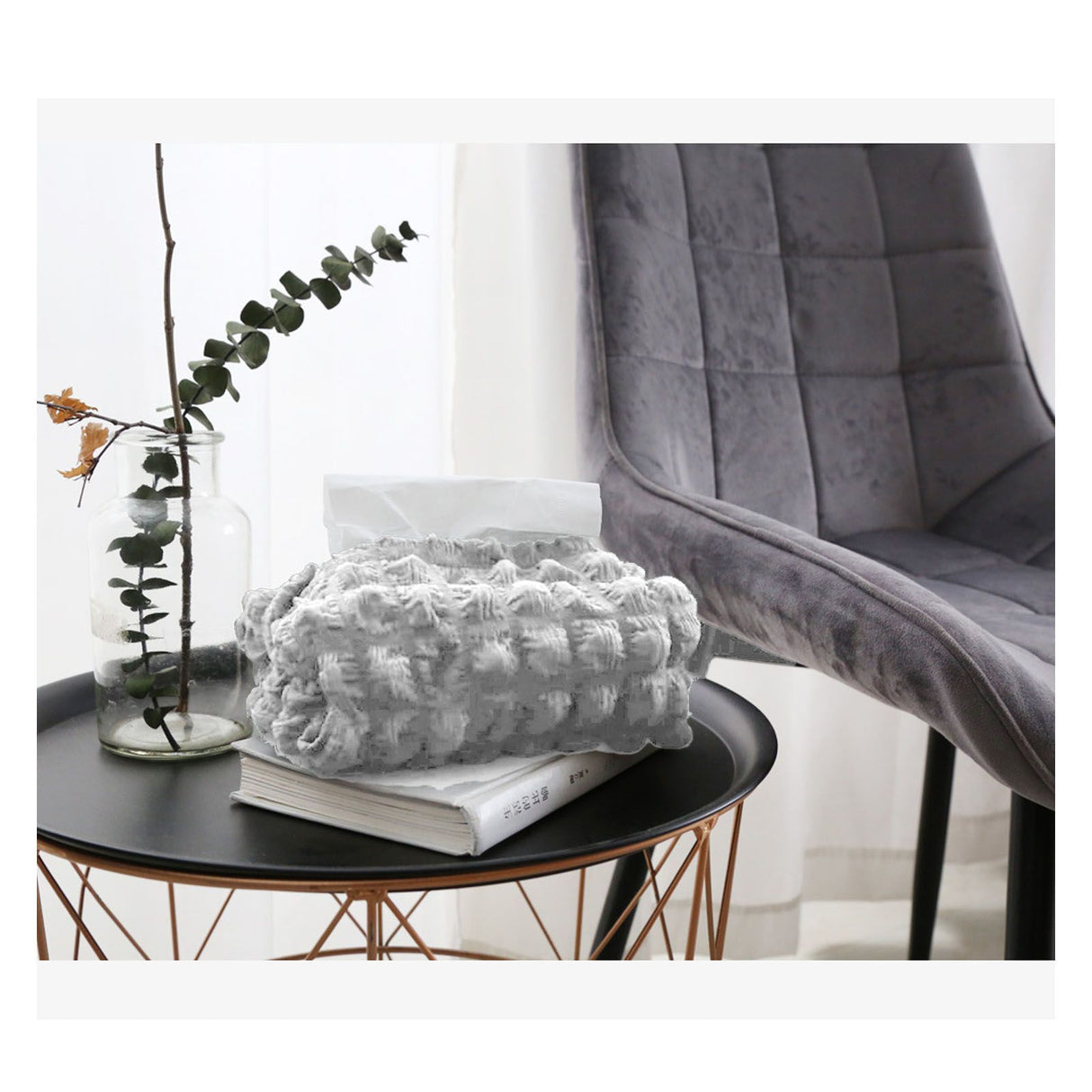 Tissue Box Cover Bag Polyester Cotton Bubble Yarn Decorative Tissue Bag Storage with Thick Canvas Lining Beige