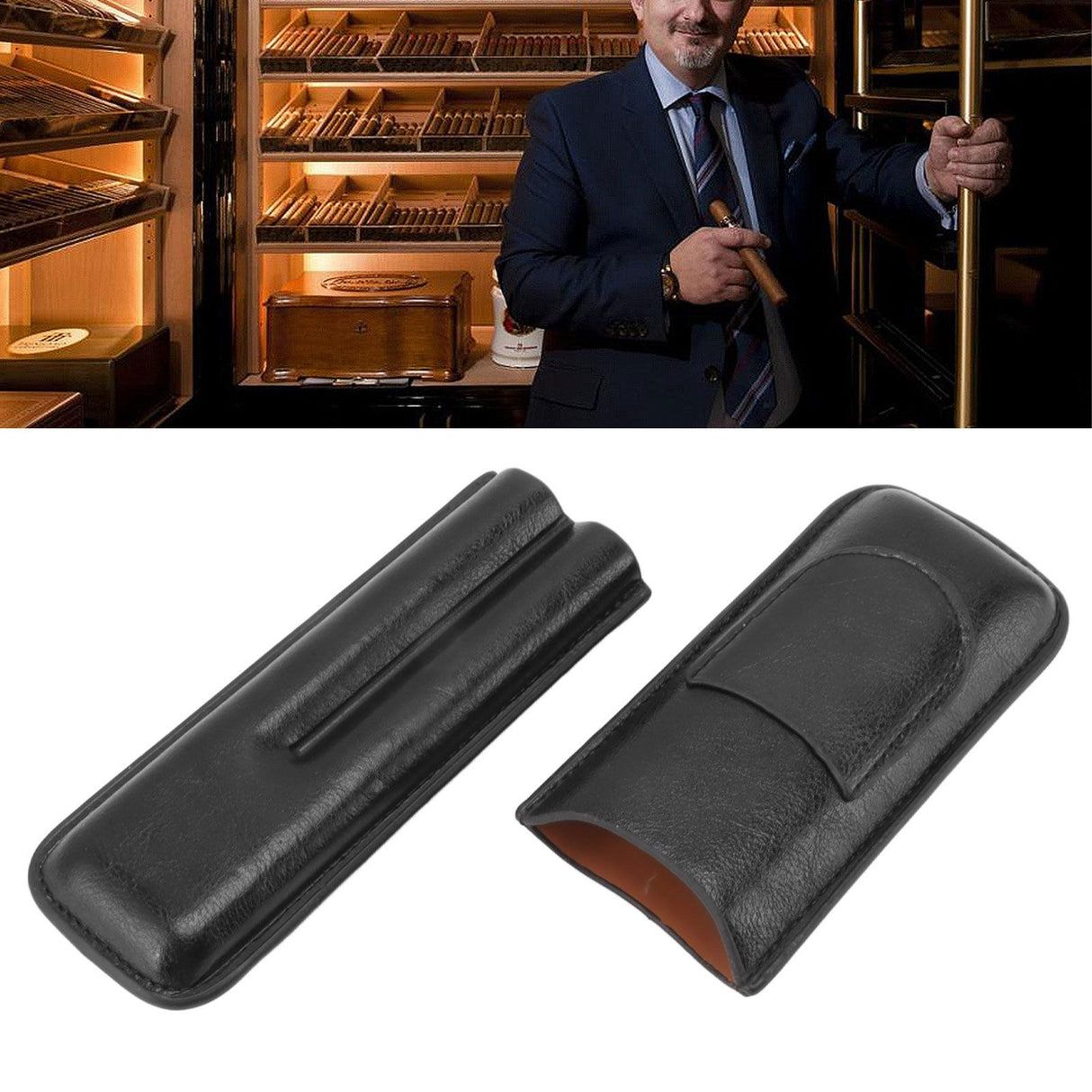 2 Finger Cigar Holder Elegant No Fading 2 Finger Leather Portable Cigar Case for Travel