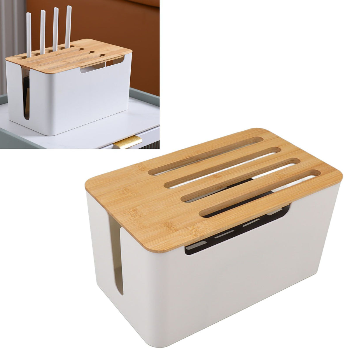 Router Storage Box Large Space Multi Hole Bit Bamboo Cover Home WiFi Router Organizer