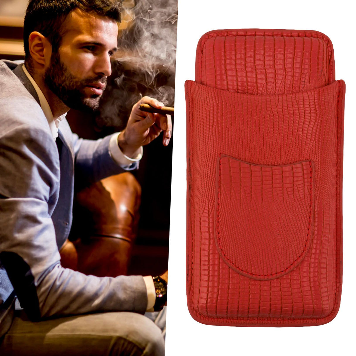 Cigar Holder Portable Moisturizing Comfortable Touch Colorfast Precise Stitching Travel Cigar Case for Men Red