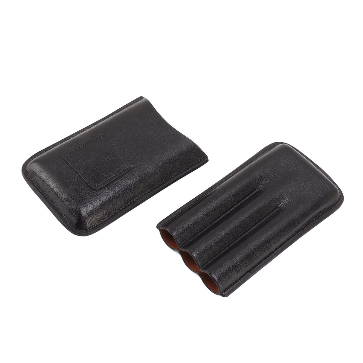 Leather Cigar Case Portable 3 Finger Cigar Humidor Carrying Case with Cutter Pocket for Cigar Lovers Black