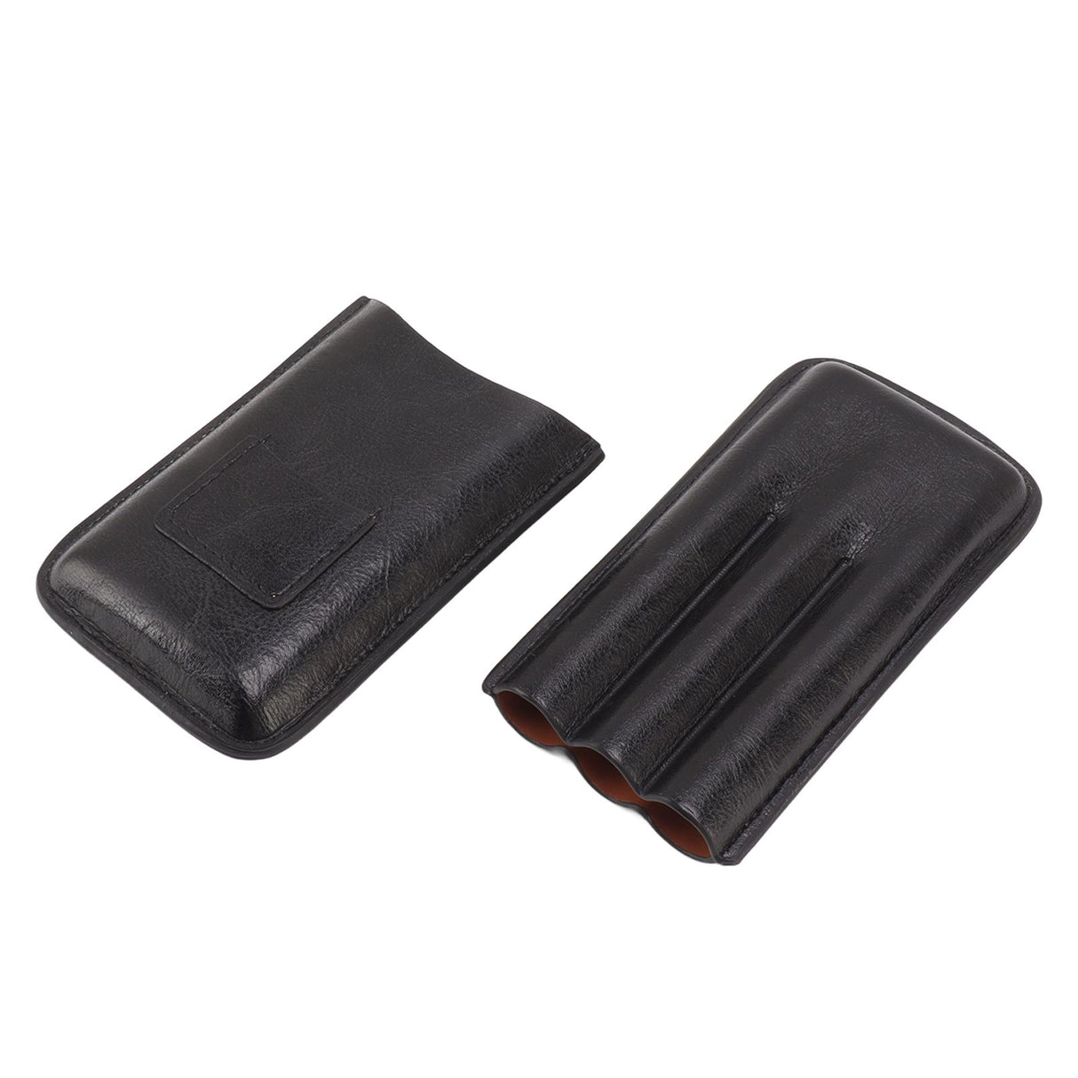 Leather Cigar Case Portable 3 Finger Cigar Humidor Carrying Case with Cutter Pocket for Cigar Lovers Black