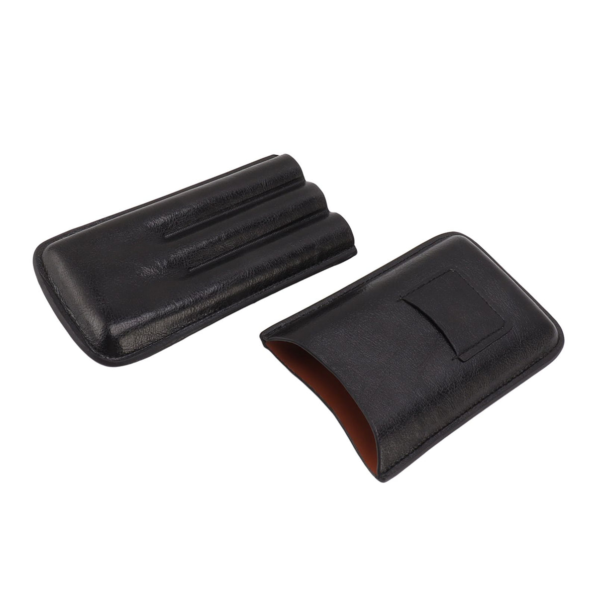 Leather Cigar Case Portable 3 Finger Cigar Humidor Carrying Case with Cutter Pocket for Cigar Lovers Black