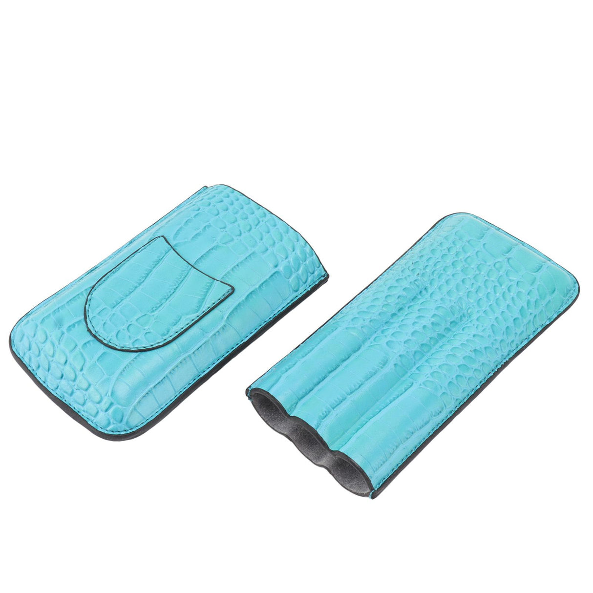 3 Finger Cigar Holder Frosted Finish Portable 3 Finger Leather Cigar Case for Travelling Hiking Light Blue