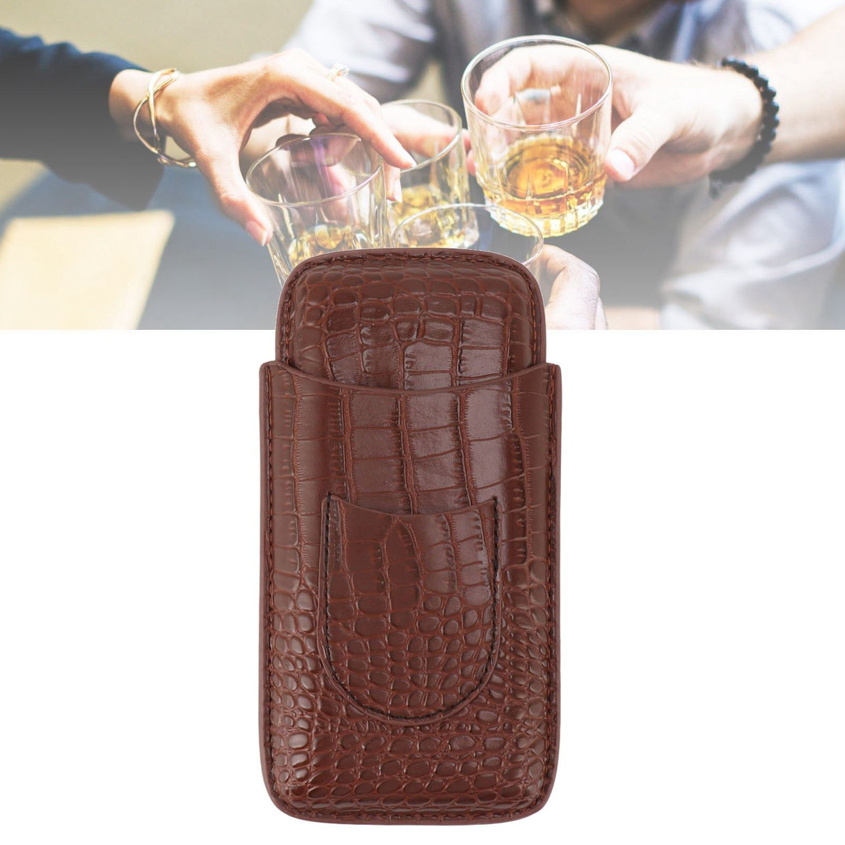 Cigar Holder Case Artificial Leather Portable Durable Elegant 3 Finger Cigar Box for Travel Outdoor Business 78
