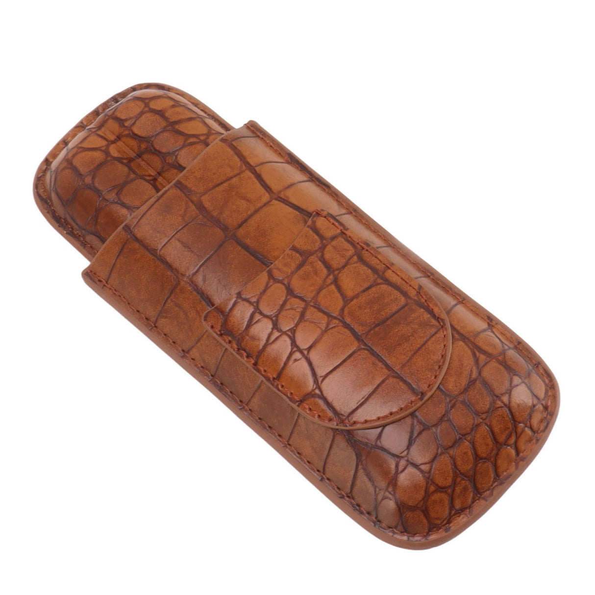 Cigar Case Holder Brown Crocodile Skin Pattern PU Leather 2 Finger Portable Carrying Holder for Travel Anniversary Gifts