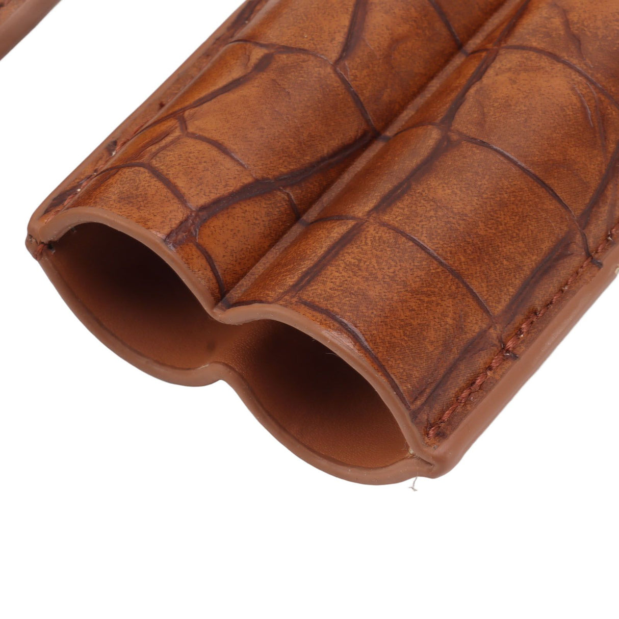 Cigar Case Holder Brown Crocodile Skin Pattern PU Leather 2 Finger Portable Carrying Holder for Travel Anniversary Gifts