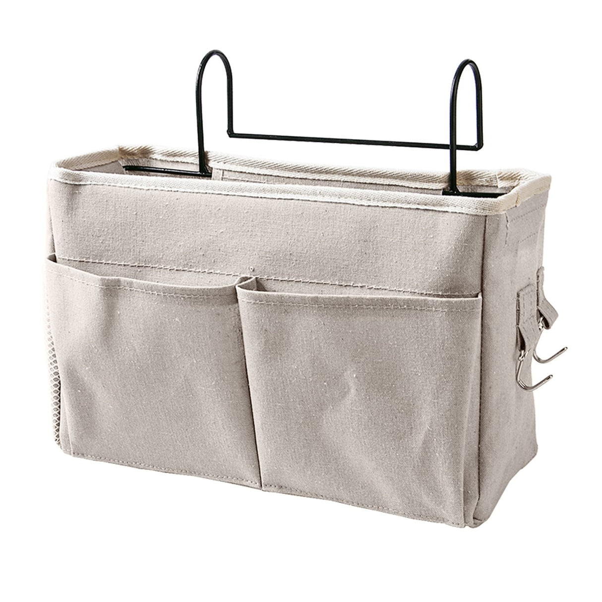 Nightstand Hanging Bag Cotton Linen Bedside Storage Pocket Organizer Basket for Bunk Bed Dorm Rooms White