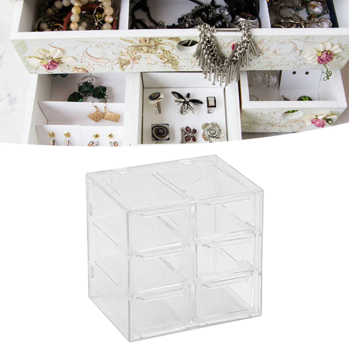 Grid Storage Box Dustproof Transparent Plastic Container Organizer for Jewelry Necklace DIY Art Craft 6 Compartments
