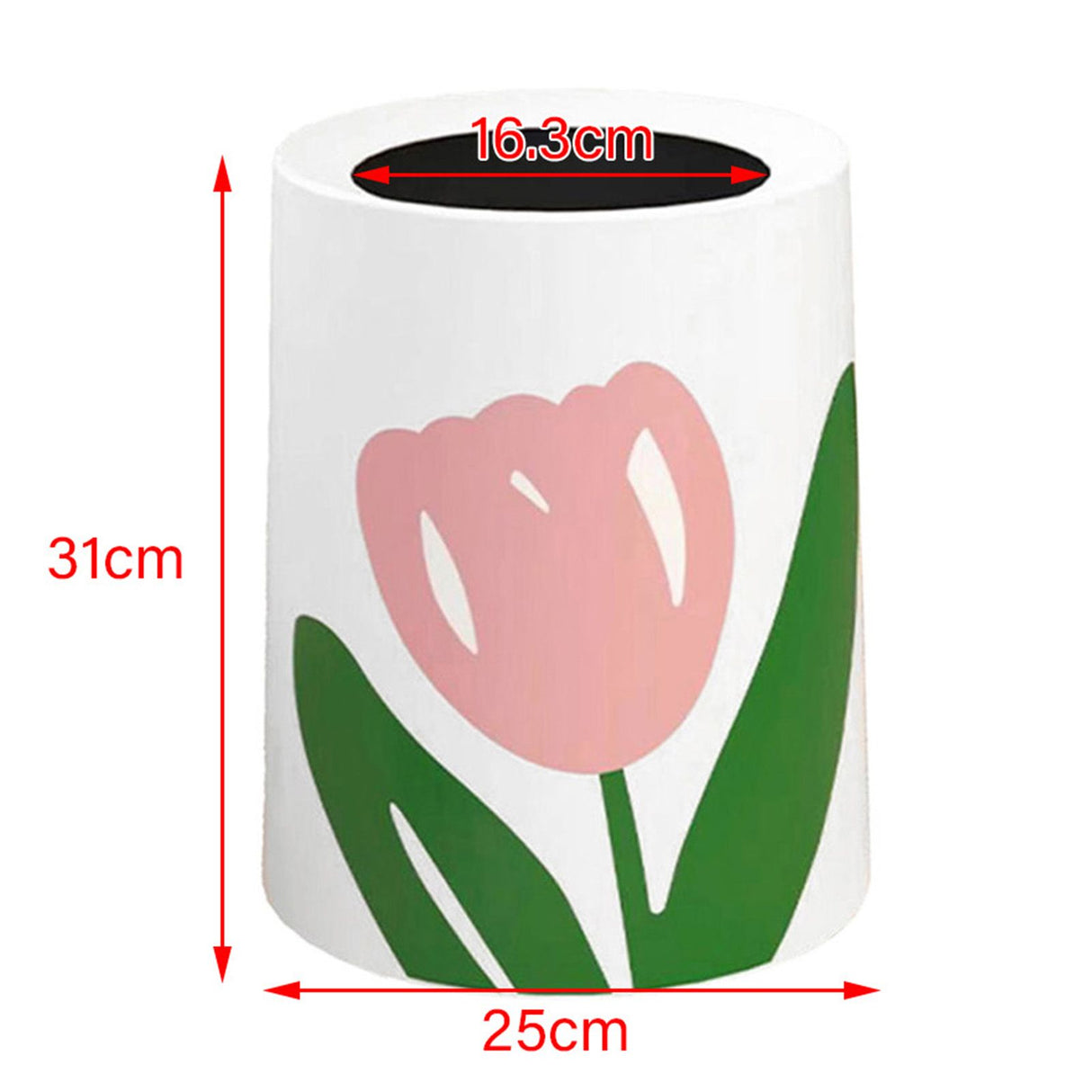 Floral Trash Can Large Mouth Cute Appearance Modern Style Garbage Waste Basket for Kitchen Bathroom Bedroom Round Large Size