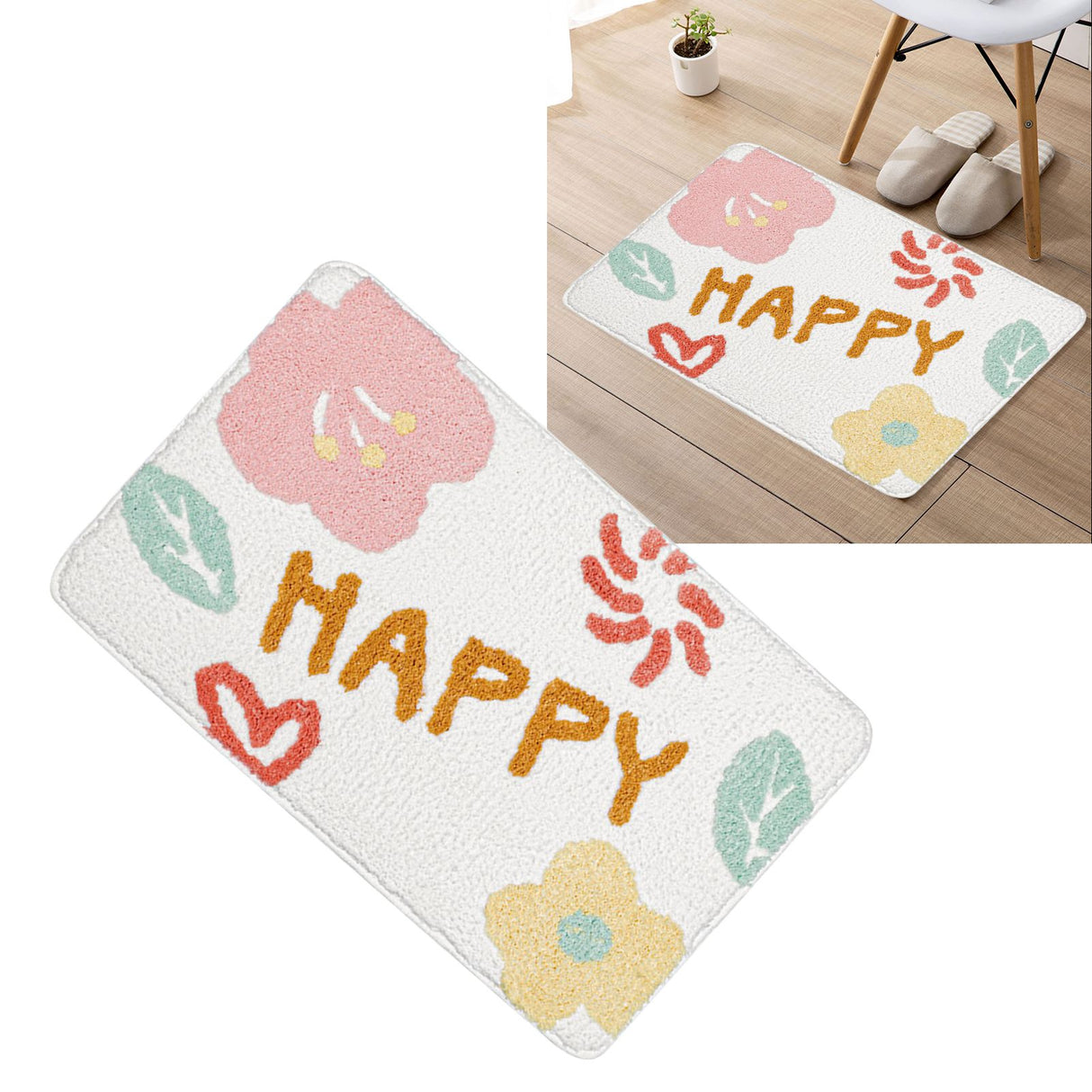 Bath Mat Cute Cartoon Soft Slip Resistance Highly Absorbent Bath Rug for Bathroom Bedroom Kitchen White
