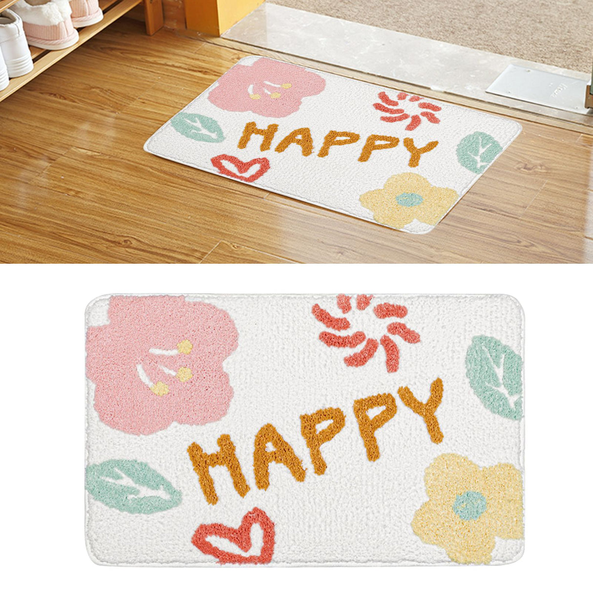Bath Mat Cute Cartoon Soft Slip Resistance Highly Absorbent Bath Rug for Bathroom Bedroom Kitchen White