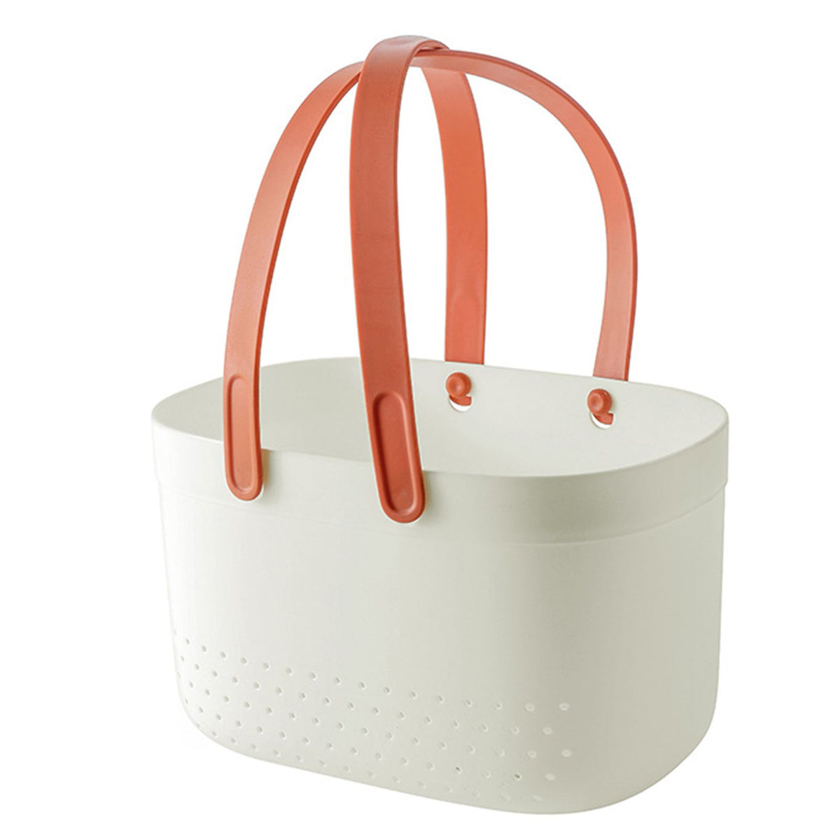 Portable Shower Basket with Ventilation Holes Large Capacity Plastic Portable Storage Basket with Handles for Bathroom White