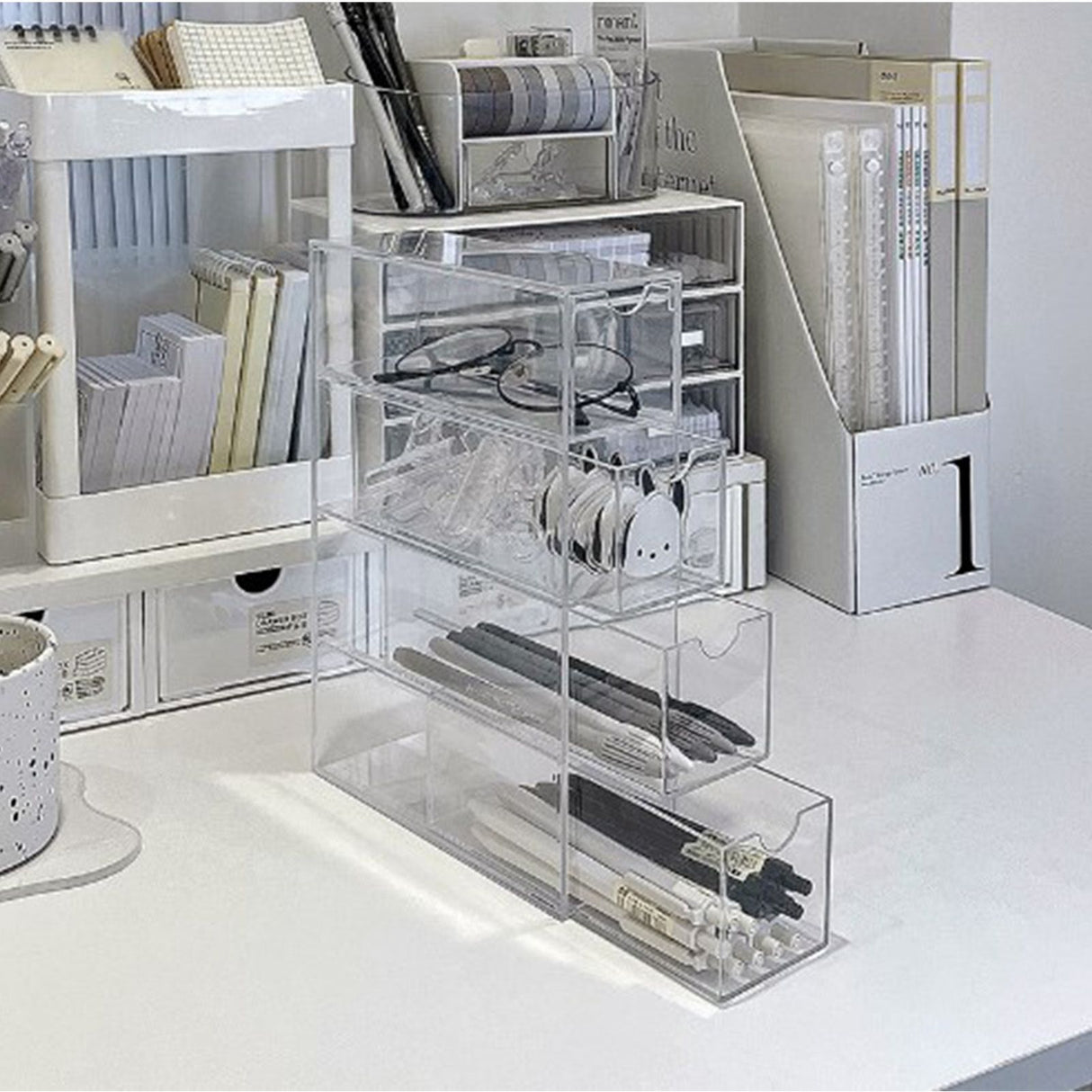 Glasses Storage Box 4 Layers Stackable Transparent Sunglasses Display Organizer for Office Bedroom
