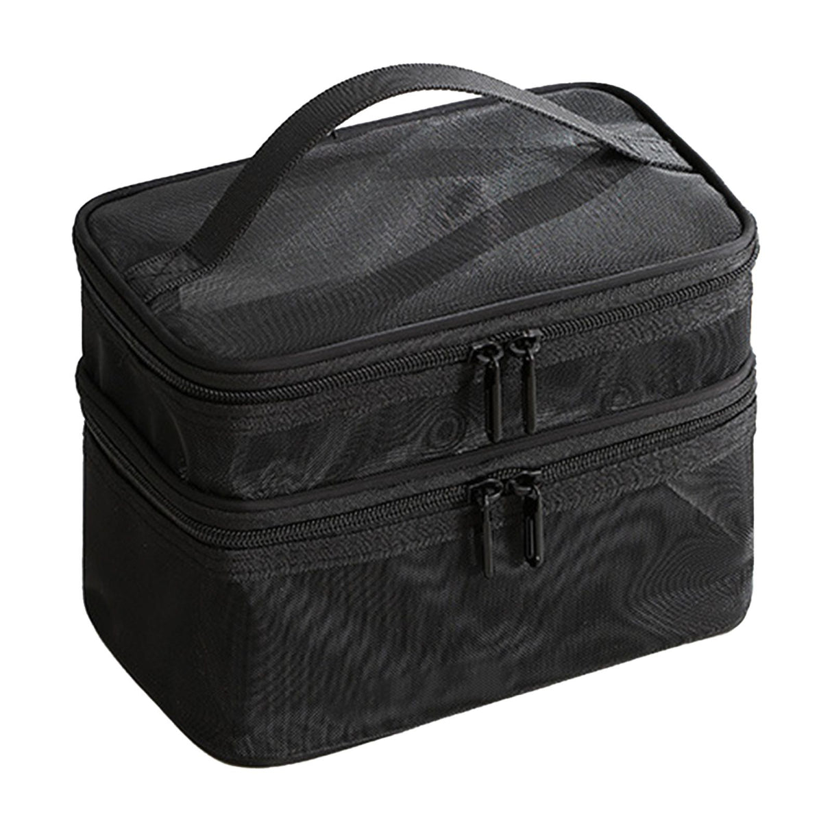 Double Layer Cosmetic Bag Easy Classification Large Capacity Mesh Cosmetic Bag with Sturdy Handle for Travel Black Double Layer