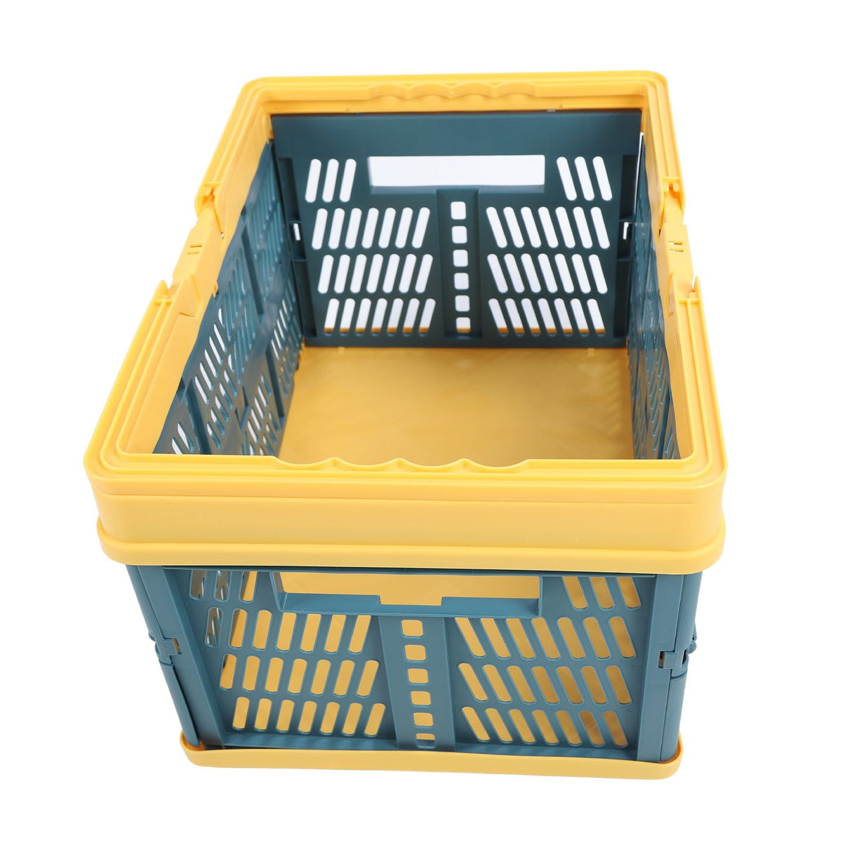 Collapsible Baskets with Handles PP Waterproof Collapsible Storage Crates for Home Kitchen Bedroom Office Yellow Green Large Size