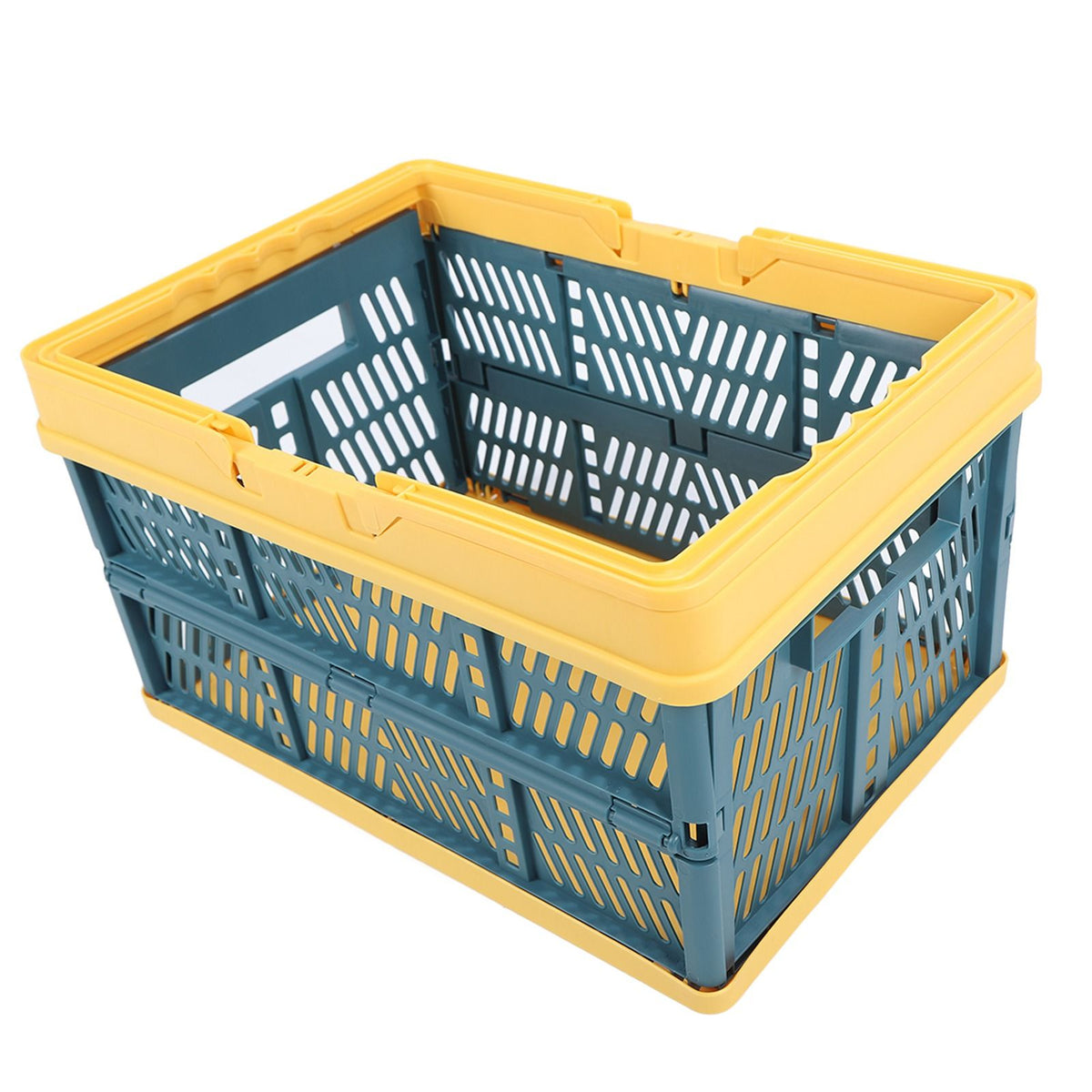 Collapsible Baskets with Handles PP Waterproof Collapsible Storage Crates for Home Kitchen Bedroom Office Yellow Green Large Size