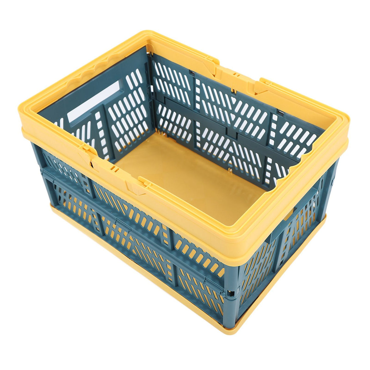 Collapsible Baskets with Handles PP Waterproof Collapsible Storage Crates for Home Kitchen Bedroom Office Yellow Green Large Size