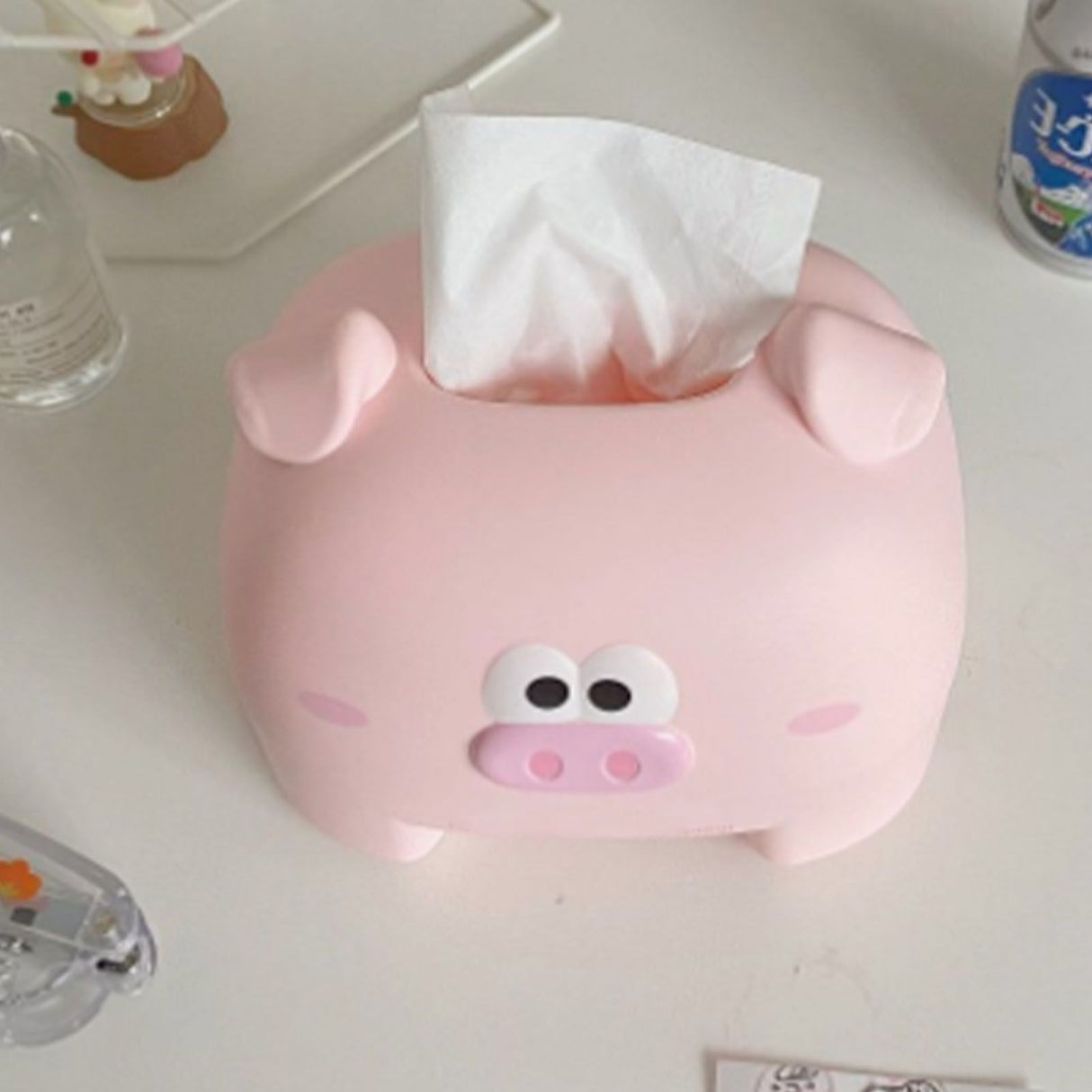 Cute Tissue Storage Box Pig Shaped Decorative Towel Napkin Container Case For Tabletop Pink