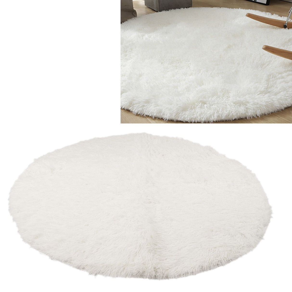 Round Plush Carpet Super Soft Fluffy Carpets Anti Skid Fuzzy Rug Modern Plush Area Rugs for Living Room Bedroom White