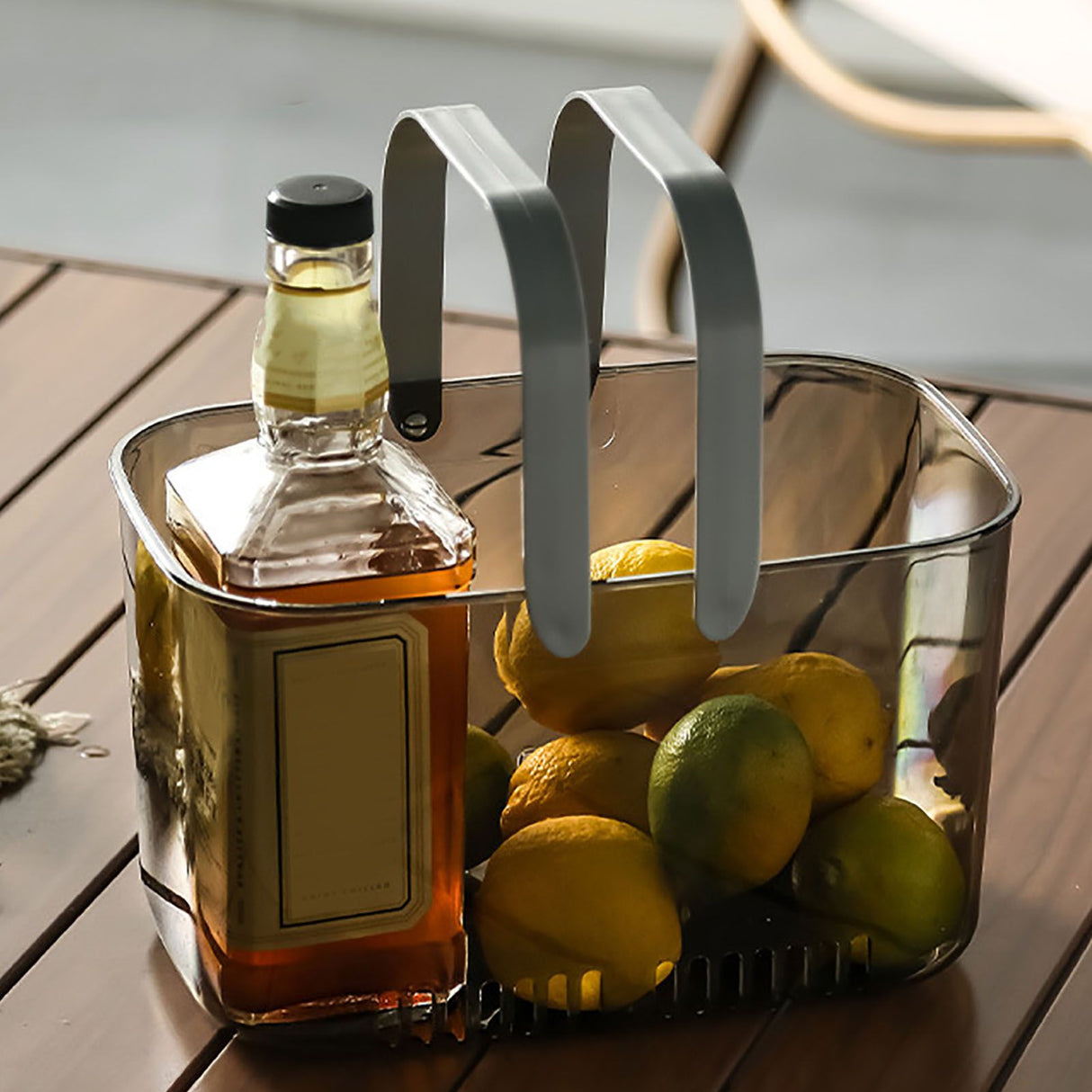Clear Hand Basket Comfortable Handle Ventilation Holes Easy Access Versatile Fruit Storage Basket for Camping Grey