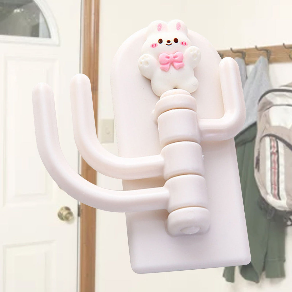 Self Adhesive Hanger Punch Free Rotating 3 Hooks Cute Animal Wall Door Holder for Keys Bowknot Rabbit
