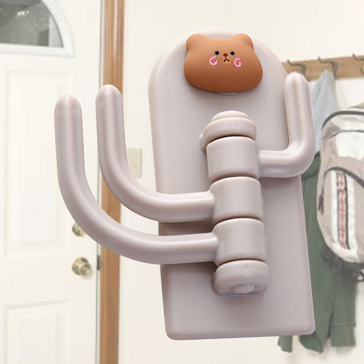 Self Adhesive Hanger Punch Free Rotating 3 Hooks Cute Animal Wall Door Holder for Keys Bear