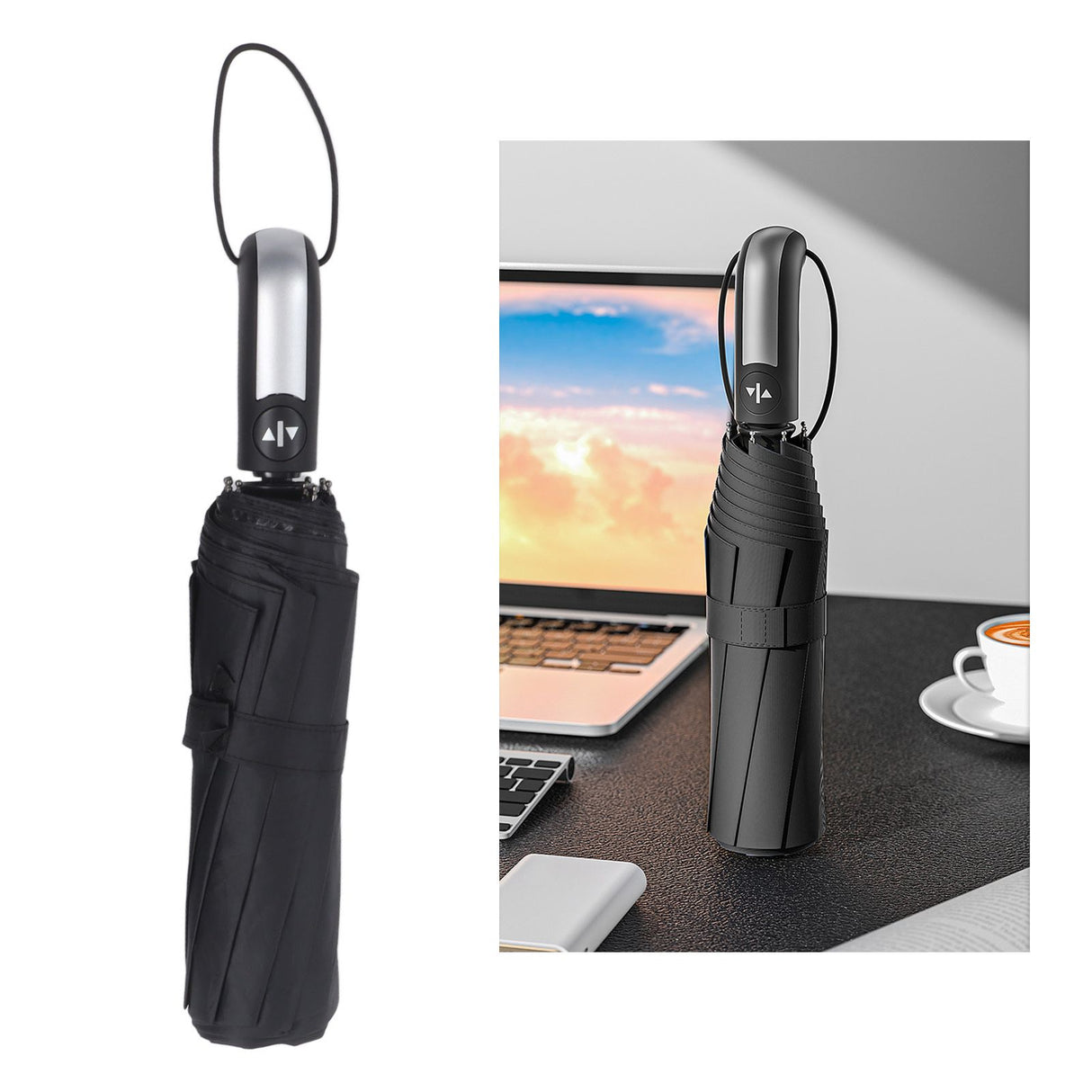 Automatic Umbrella Windproof Comfortable Grip Portable Folding Umbrella for Rain and Sun Black
