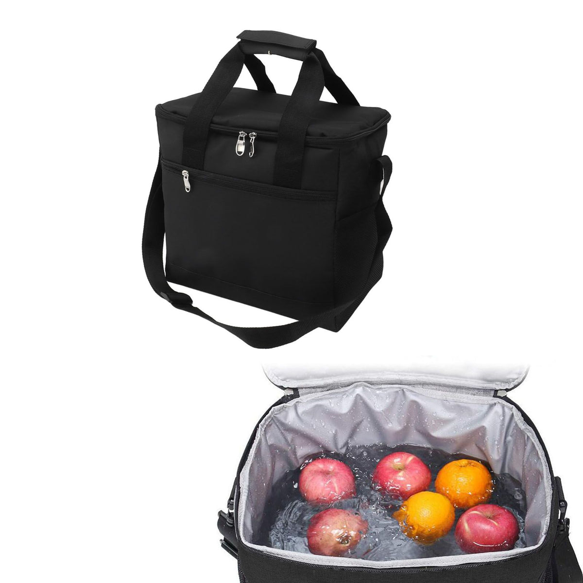 Collapsible Cooler Bag 15L Large Capcity Insulated Leakproof Heat Preservation Food Bag for Beach Picnics Camping Barbecues Black