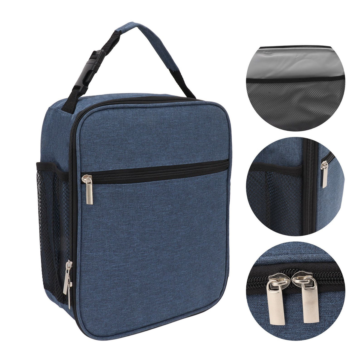 Insulated Lunch Bag 6L Oxford Fabric Leakproof Lining Portable Handle Zippered Lunch Bag for Outdoor Camping Beach Navy Blue