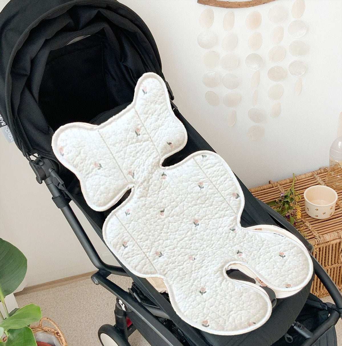 Soft Baby Stroller Seat Cushion Breathable Pure Cotton Infant Car Seat Head Neck Body Support Thin Style Tulip
