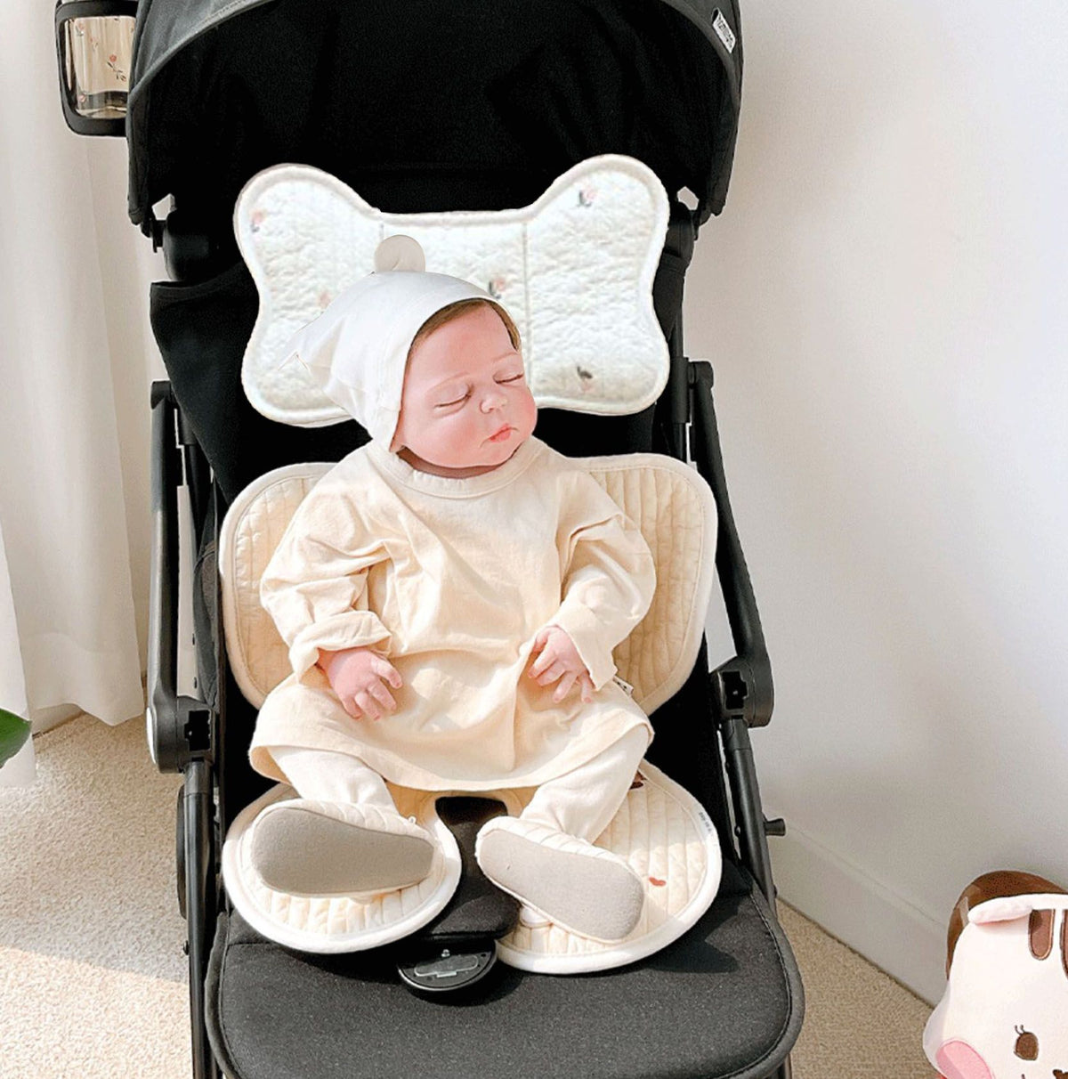 Soft Baby Stroller Seat Cushion Breathable Pure Cotton Infant Car Seat Head Neck Body Support Thin Style Tulip