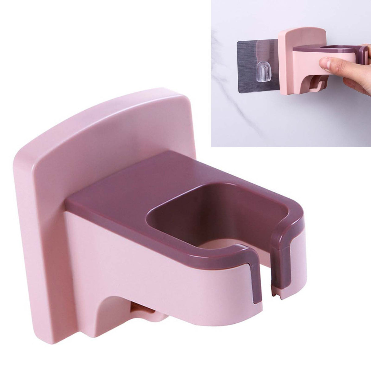 Wall Mounted Hair Dryer Holder Punch Free Self Adhesive Blow Dryer Holder for Bathroom Washroom Pink