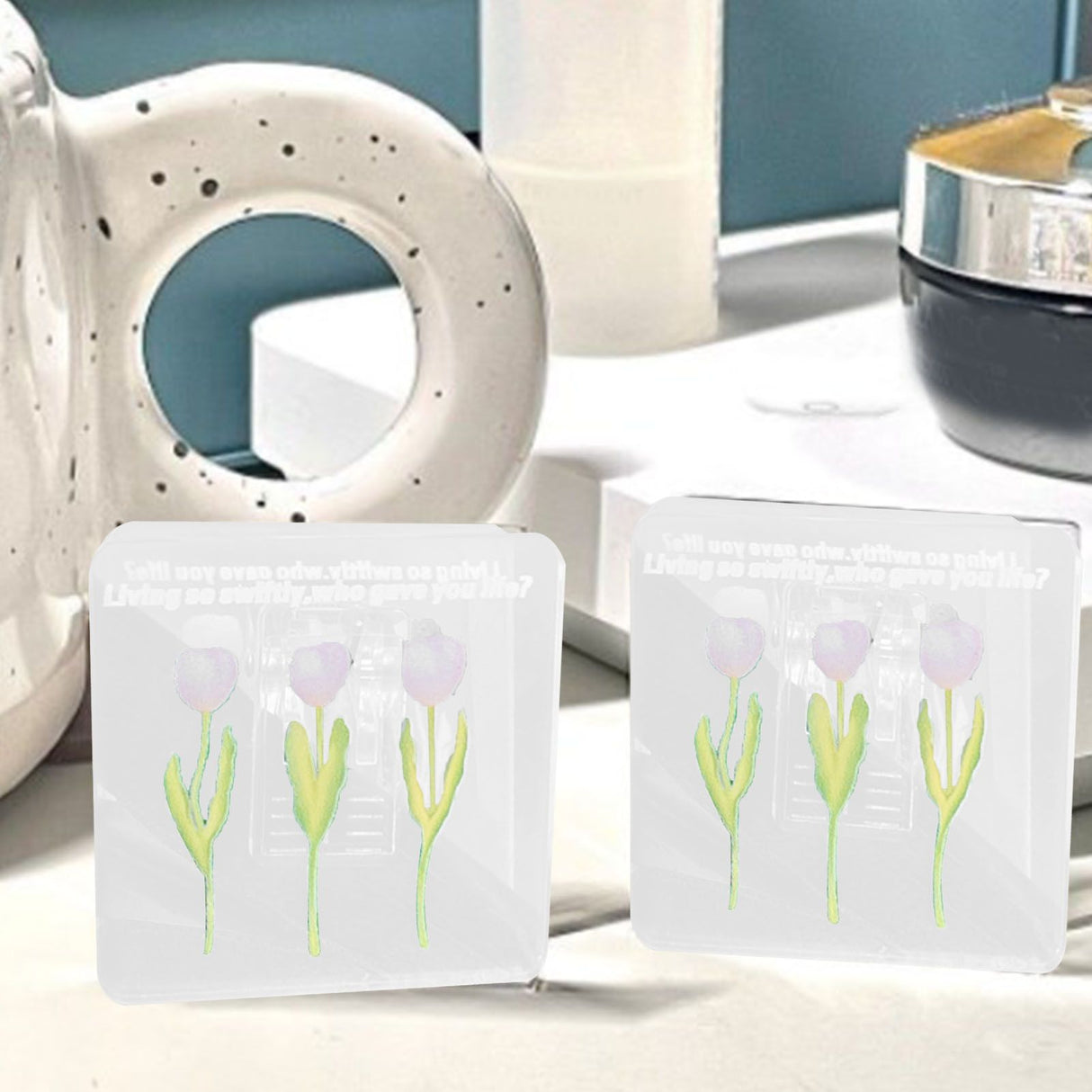 Double Sided Photo Clip Acrylic Tulip Pattern Multifunctional Transparent Paper Clamp for Organization Light Pink