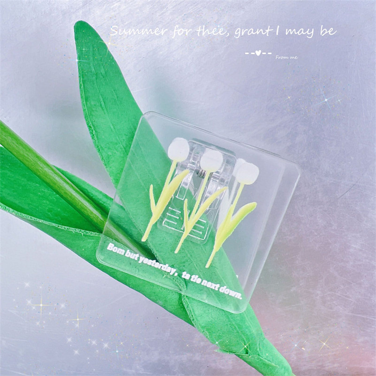 Double Sided Photo Clip Acrylic Tulip Pattern Multifunctional Transparent Paper Clamp for Organization Light White