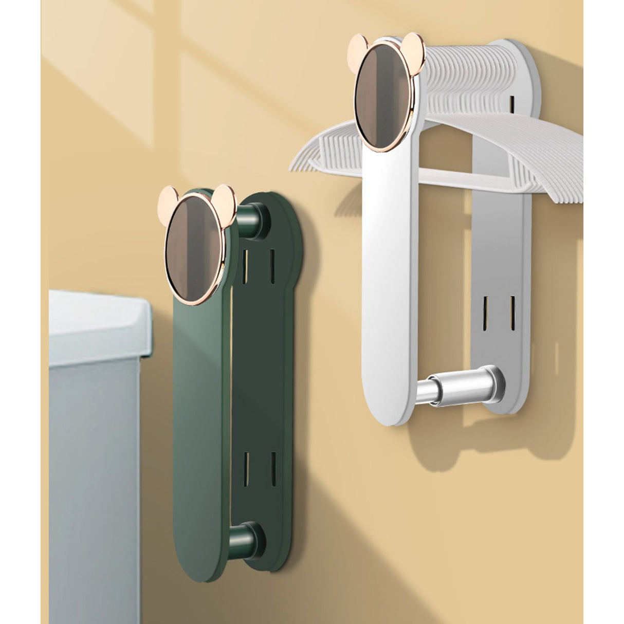 Wall Clothes Hangers Organizer Retractable Adhesive Space Saving Clothing Hanger Stacker Rack for Bedroom Balcony White