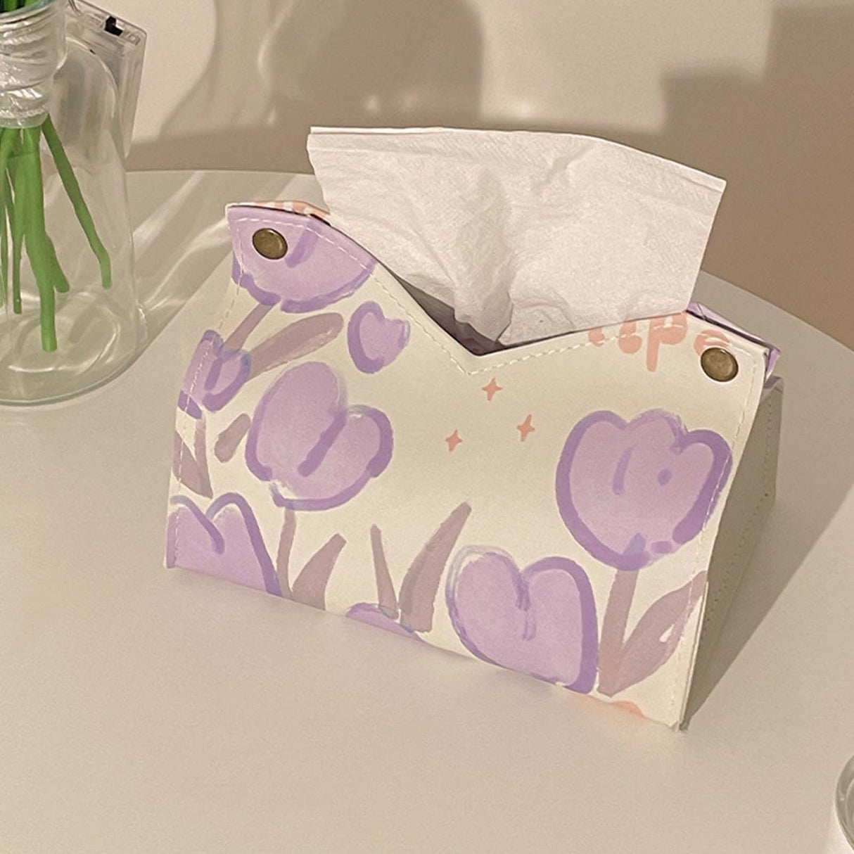 Paper Box Cover Large Cute PU Leather Facial Hand Paper Box Cover for Bedroom Living Room Cars Purple