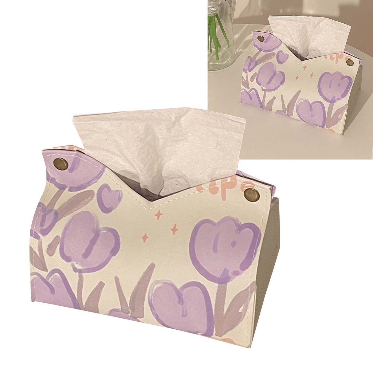 Paper Box Cover Large Cute PU Leather Facial Hand Paper Box Cover for Bedroom Living Room Cars Purple
