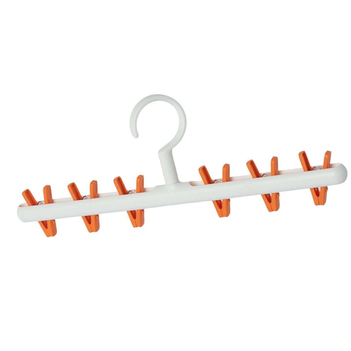 Plastic Sock Clips Drying Rack 6 Clips Prevent Tangle 360 Degree Rotatable Multifunctional Laundry Hanger for Home White Orange