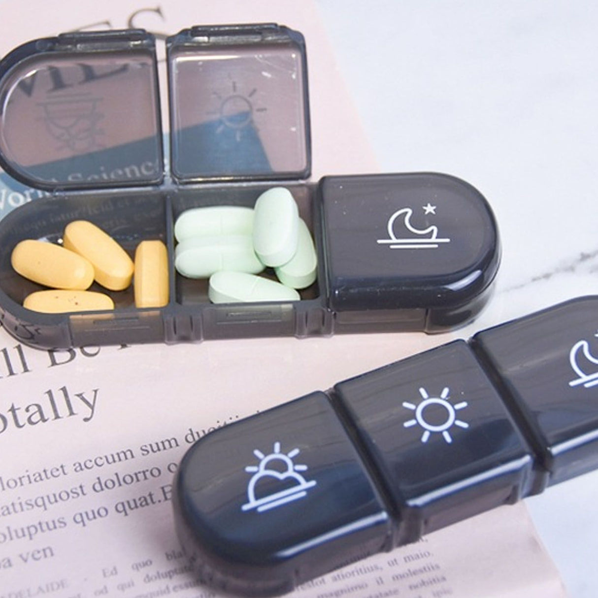 3 Times A Day 7 Day Pill Organizer 21 Grid Portable Pill Organizer Travel Medicine Container Black Black Shell