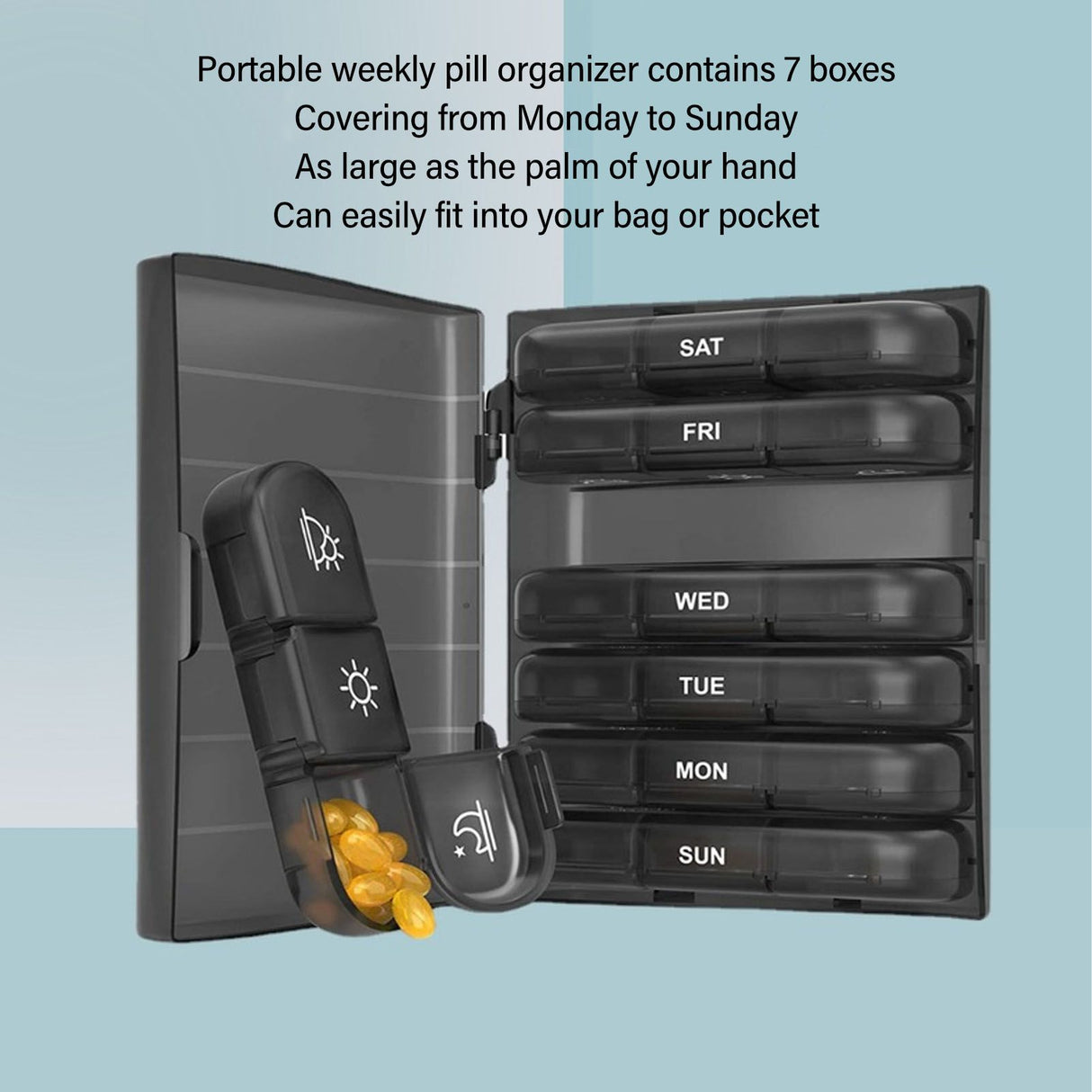 3 Times A Day 7 Day Pill Organizer 21 Grid Portable Pill Organizer Travel Medicine Container Black Black Shell