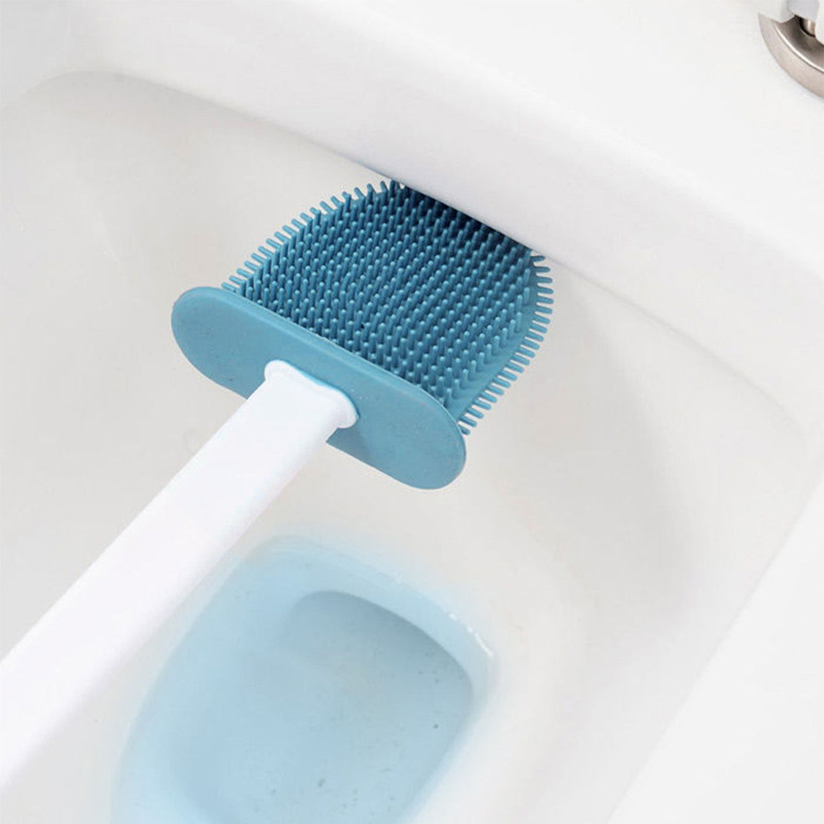 4 Pieces Toilet Bowl Brush Set Punch Free Wall Mounted Toilet Brush Holder with 3 Brush for Bathroom Blue