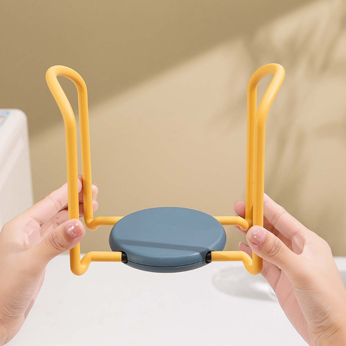 Bowl Organizer Multiple Functional Retractable Dish Drying Rack for Kitchen Counter Yellow and Blue