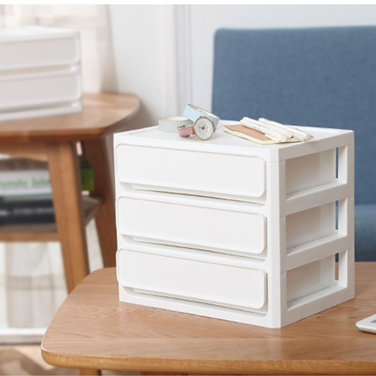 Storage Drawer Multi Layers Stackable Dustproof Desktop Storage Box Organizer for Student Dormitory Home Cosmetics 3 Layers White